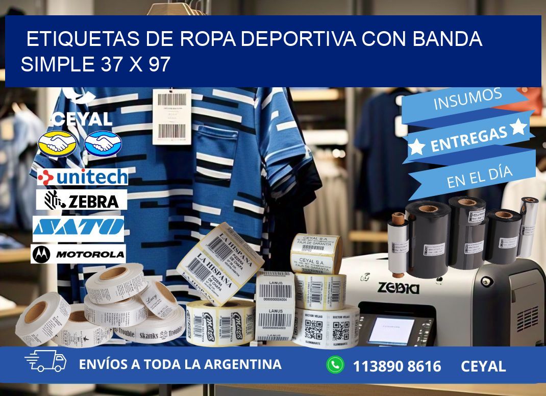 ETIQUETAS DE ROPA DEPORTIVA CON BANDA SIMPLE 37 x 97