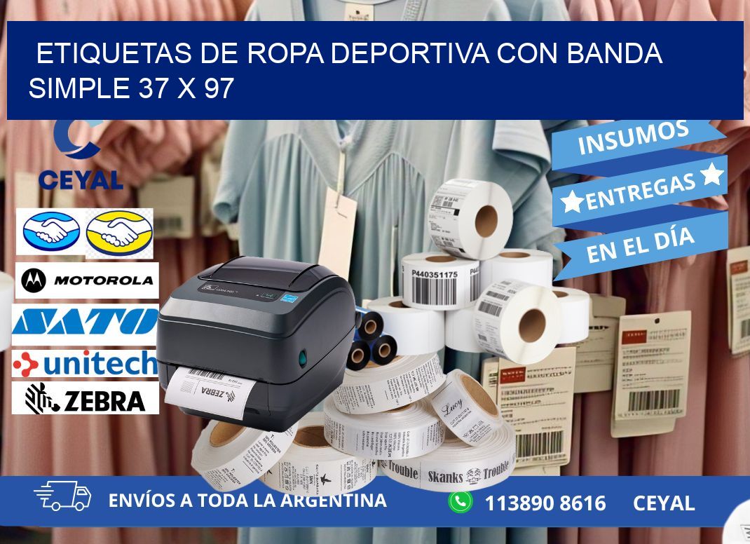 ETIQUETAS DE ROPA DEPORTIVA CON BANDA SIMPLE 37 x 97