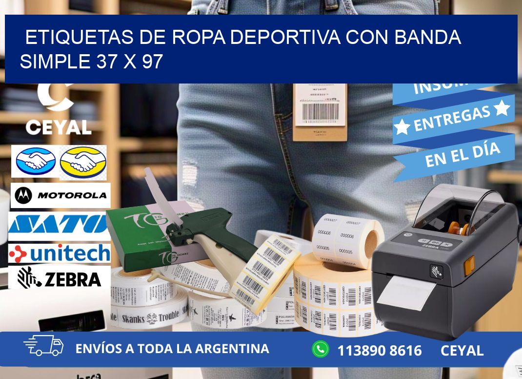 ETIQUETAS DE ROPA DEPORTIVA CON BANDA SIMPLE 37 x 97
