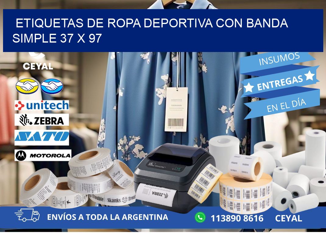 ETIQUETAS DE ROPA DEPORTIVA CON BANDA SIMPLE 37 x 97