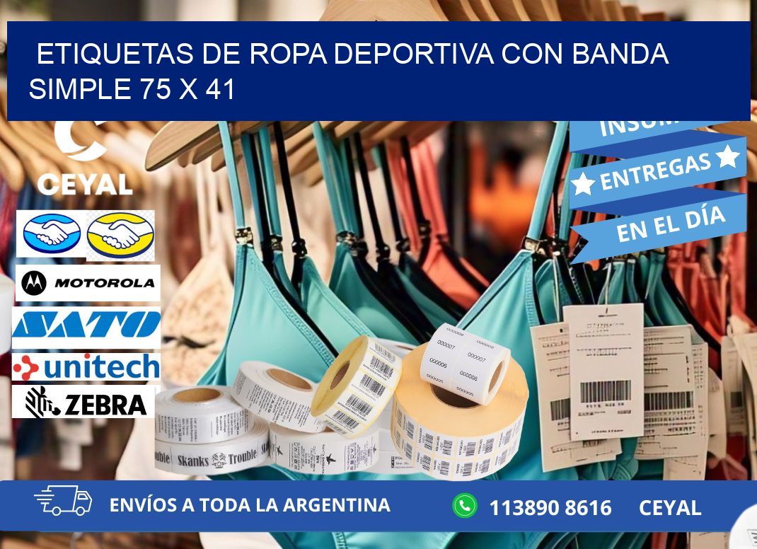 ETIQUETAS DE ROPA DEPORTIVA CON BANDA SIMPLE 75 x 41