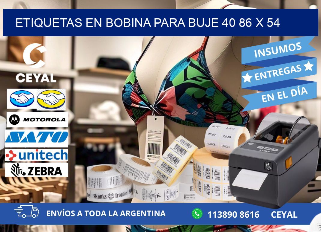 ETIQUETAS EN BOBINA PARA BUJE 40 86 x 54