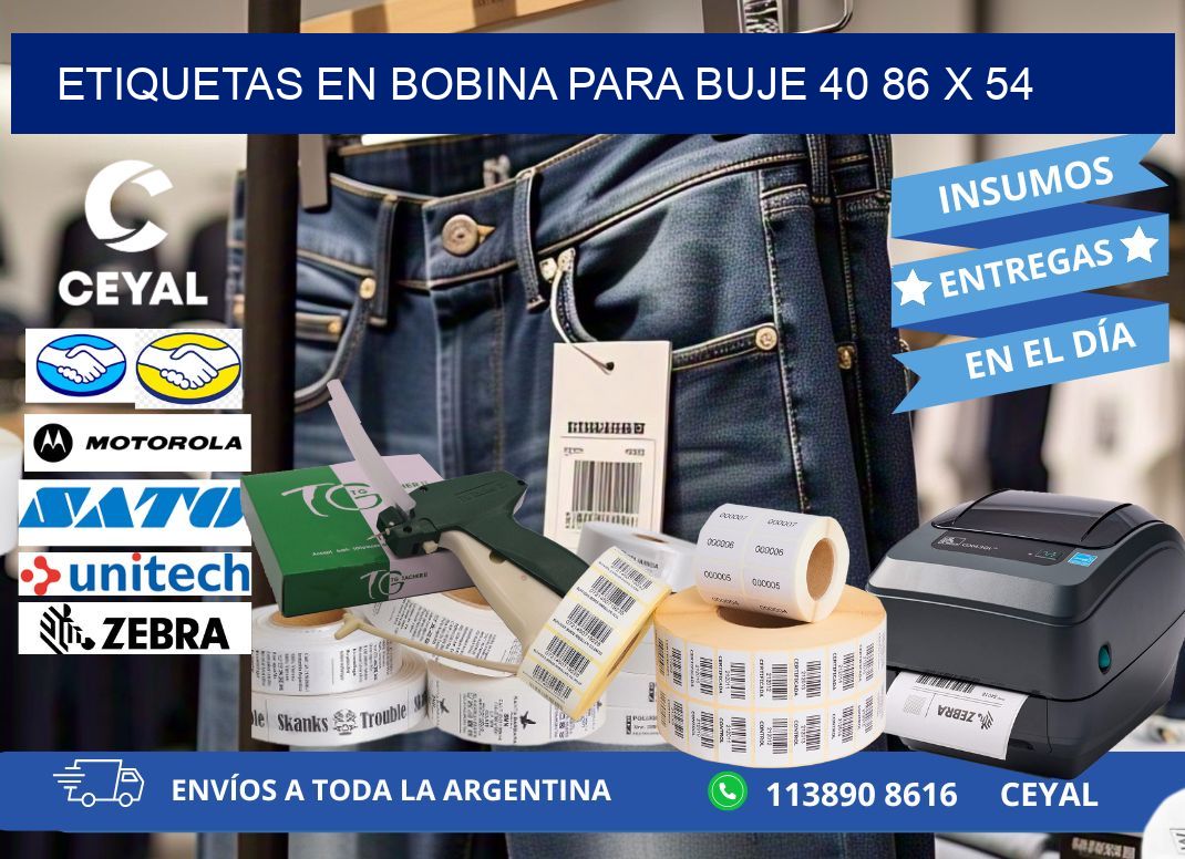 ETIQUETAS EN BOBINA PARA BUJE 40 86 x 54