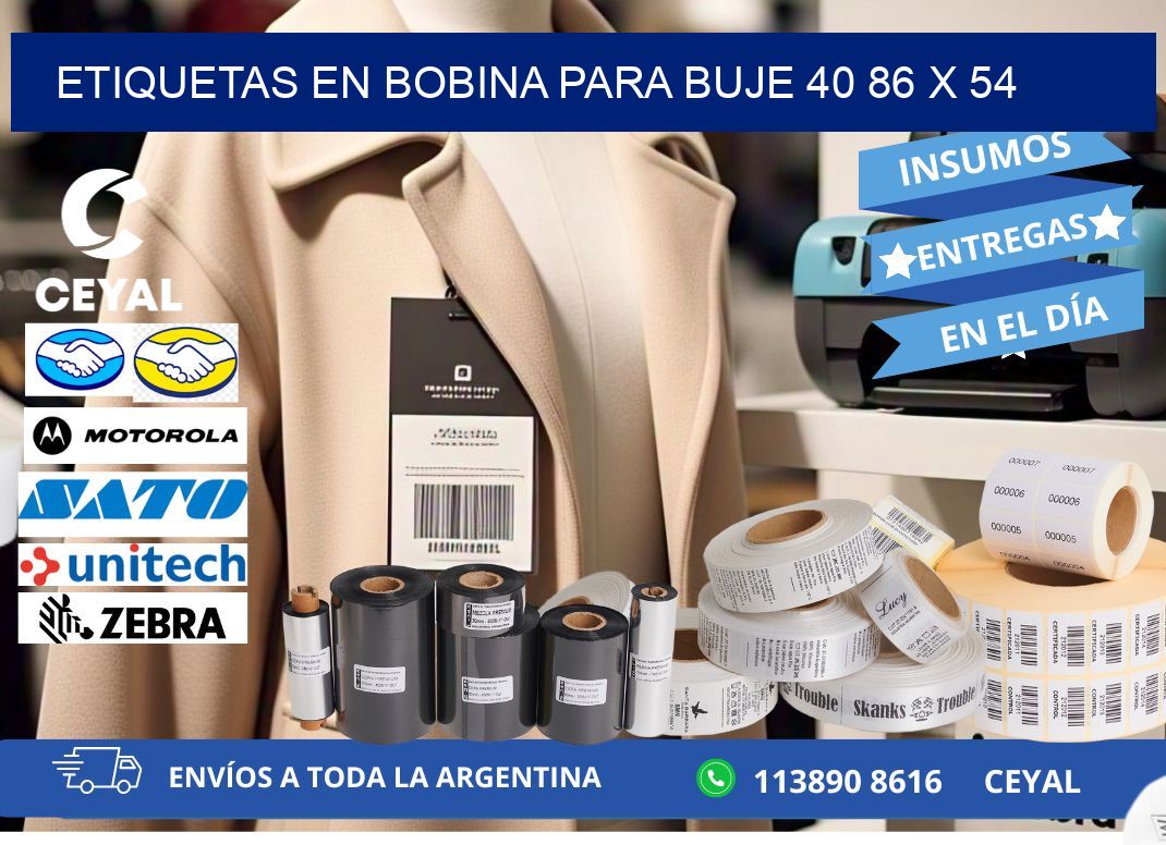ETIQUETAS EN BOBINA PARA BUJE 40 86 x 54