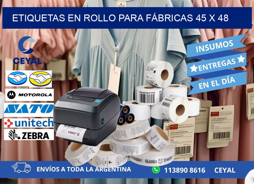 ETIQUETAS EN ROLLO PARA FÁBRICAS 45 x 48