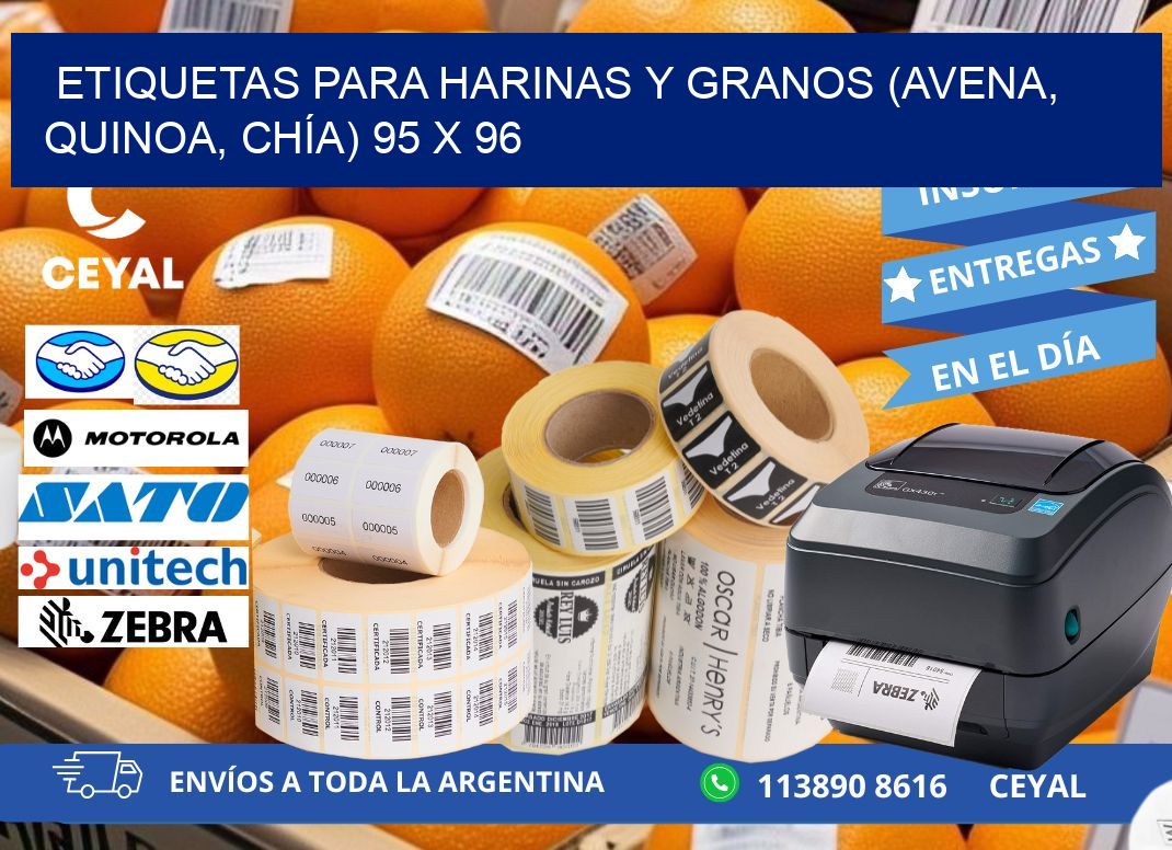ETIQUETAS PARA HARINAS Y GRANOS (AVENA, QUINOA, CHÍA) 95 x 96