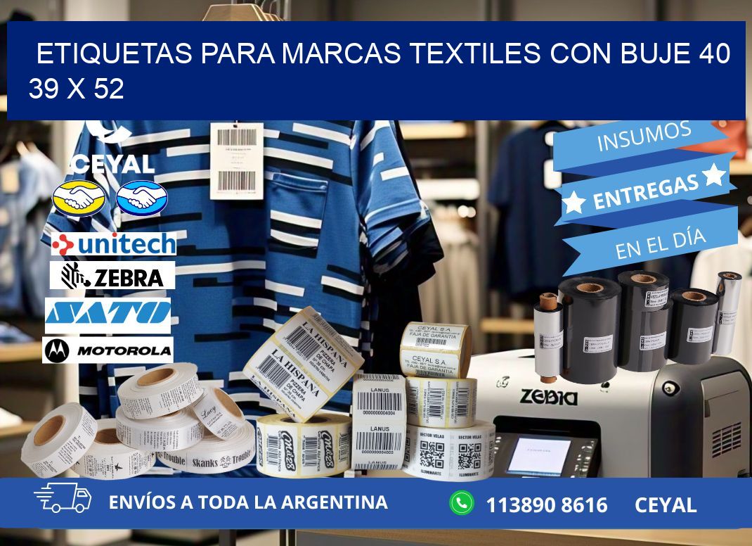 ETIQUETAS PARA MARCAS TEXTILES CON BUJE 40 39 x 52