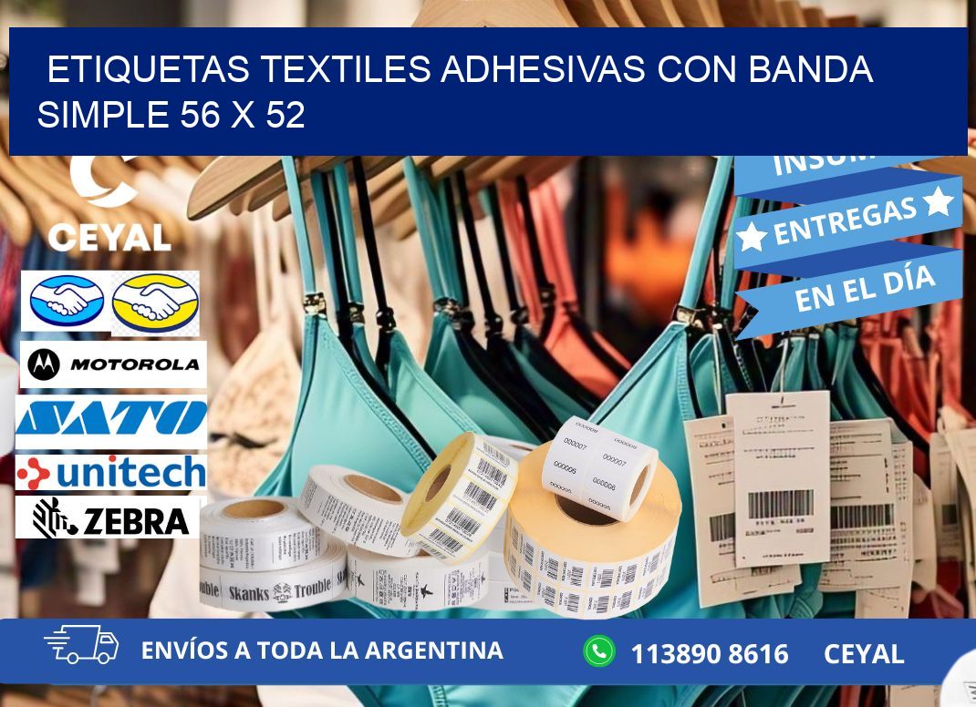 ETIQUETAS TEXTILES ADHESIVAS CON BANDA SIMPLE 56 x 52