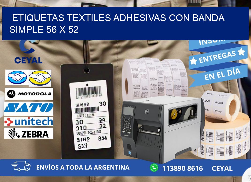 ETIQUETAS TEXTILES ADHESIVAS CON BANDA SIMPLE 56 x 52