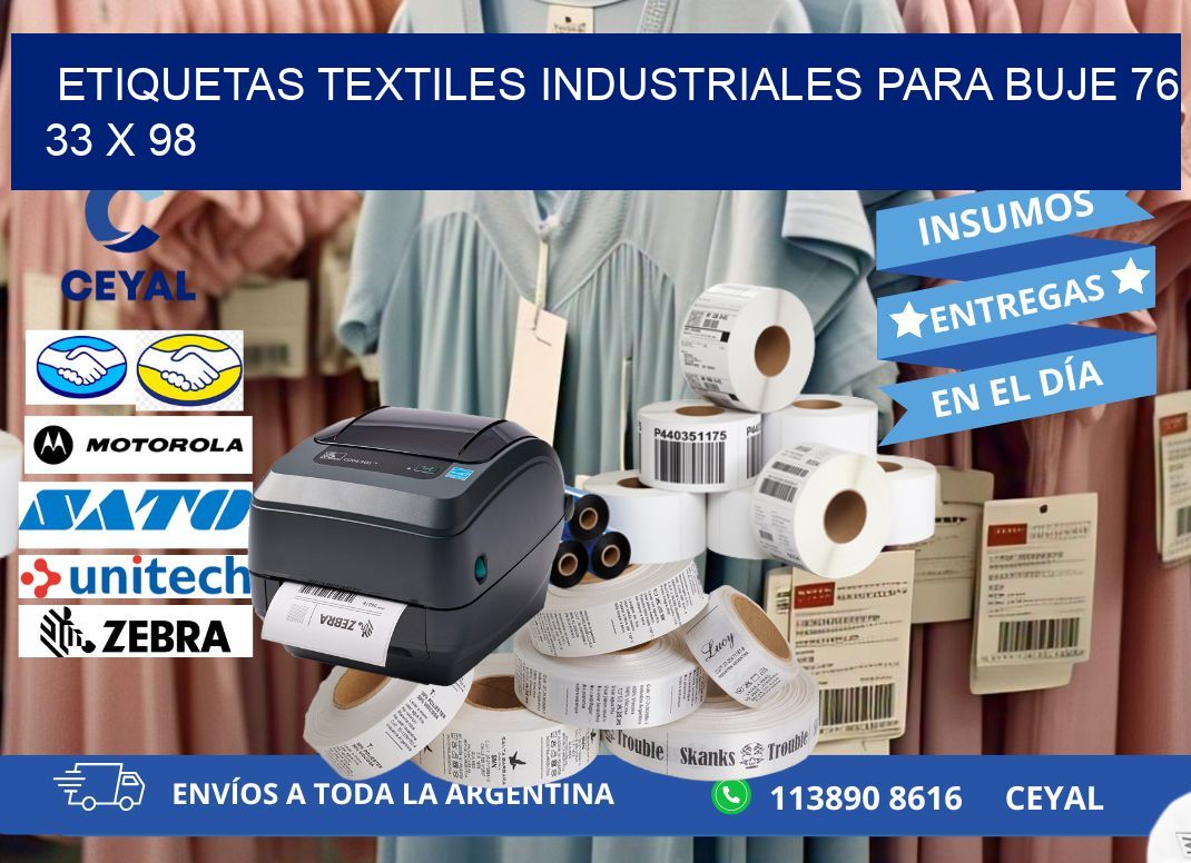 ETIQUETAS TEXTILES INDUSTRIALES PARA BUJE 76 33 x 98