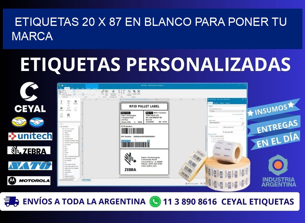 Etiquetas 20 x 87 en blanco para poner tu marca