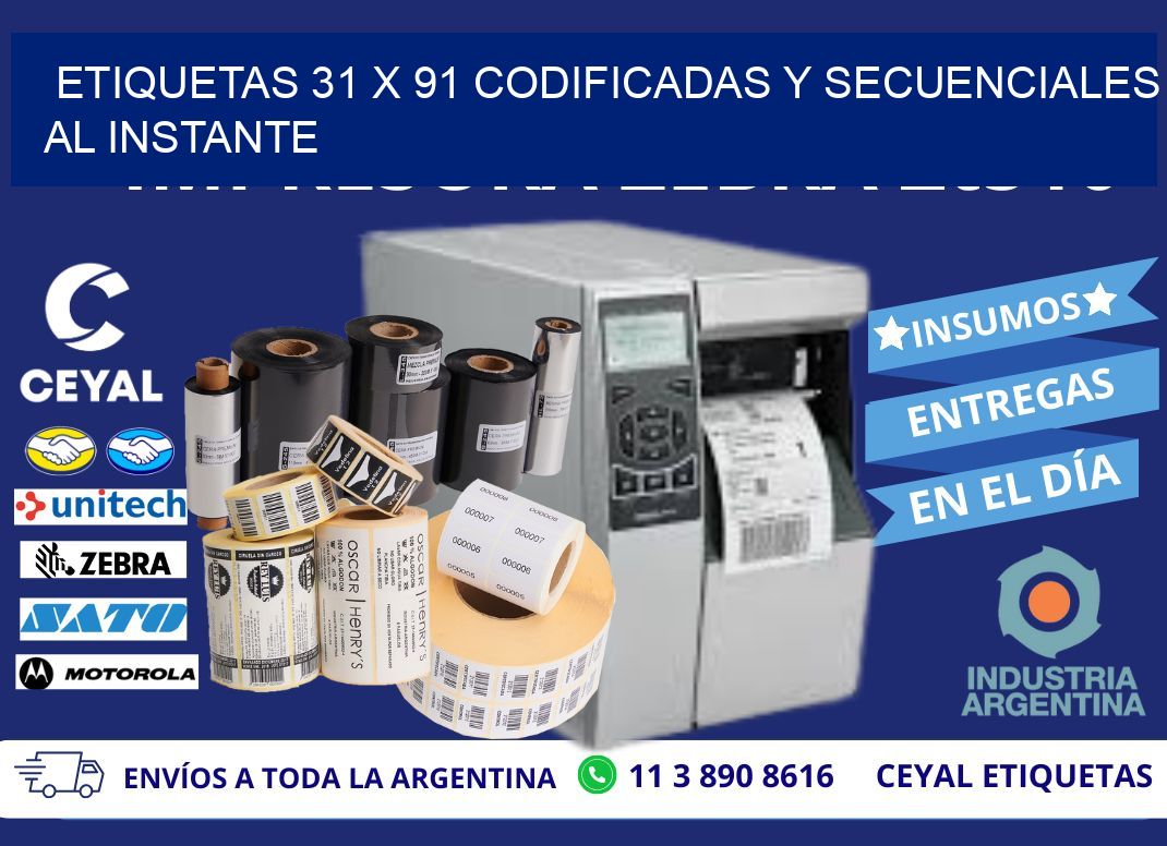 Etiquetas 31 x 91 Codificadas y Secuenciales al Instante