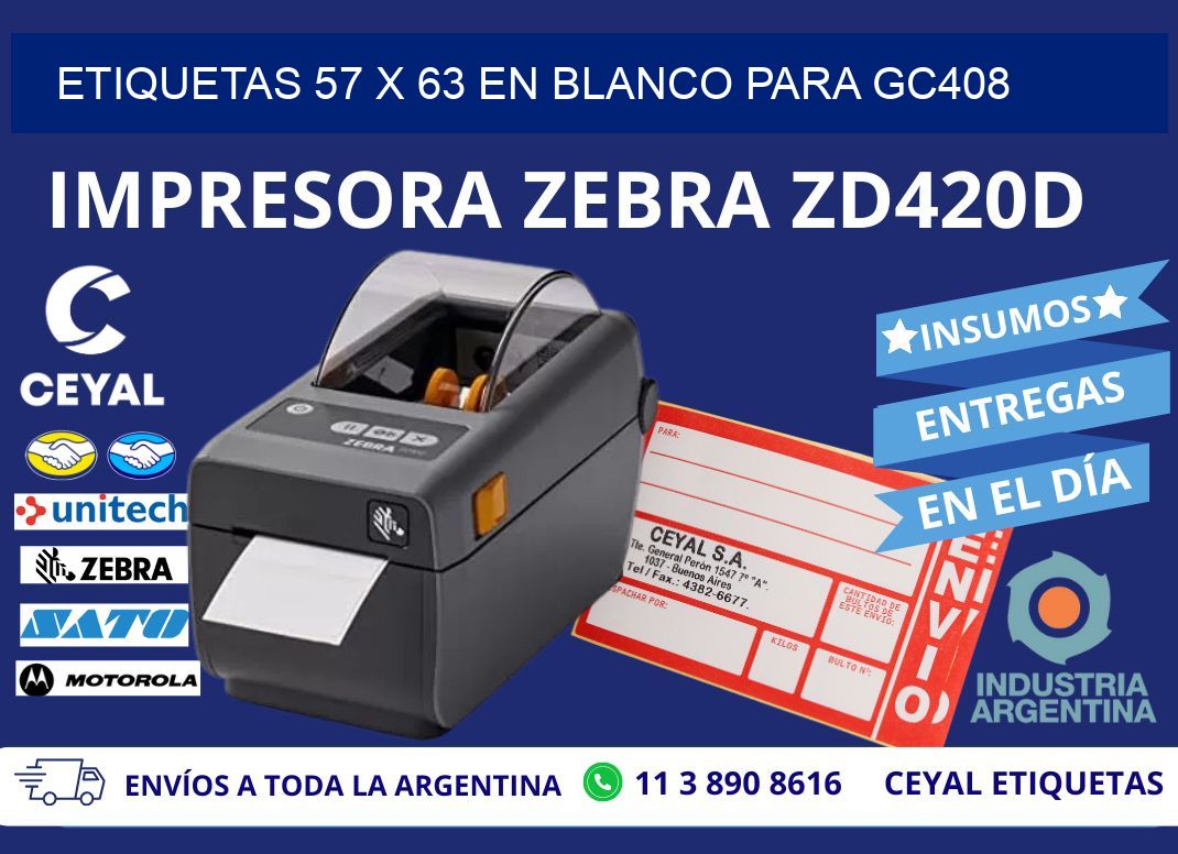 Etiquetas 57 x 63 en blanco para gc408