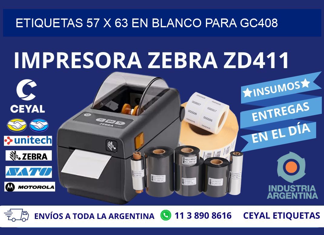 Etiquetas 57 x 63 en blanco para gc408