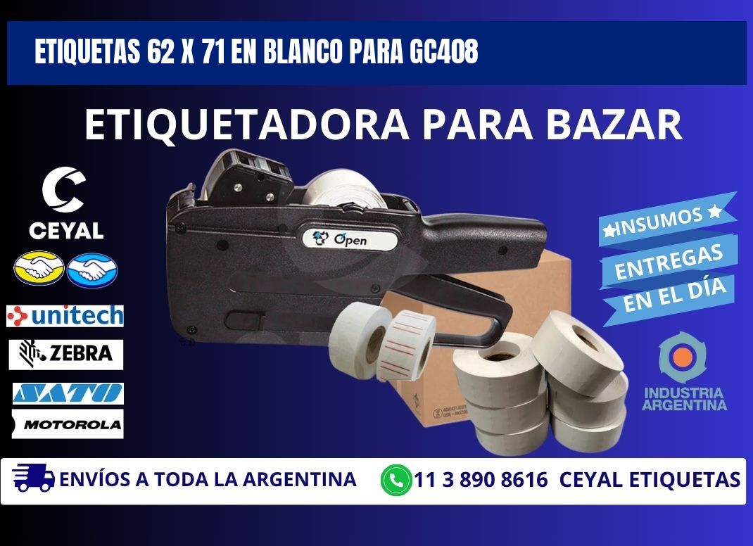 Etiquetas 62 x 71 en blanco para gc408