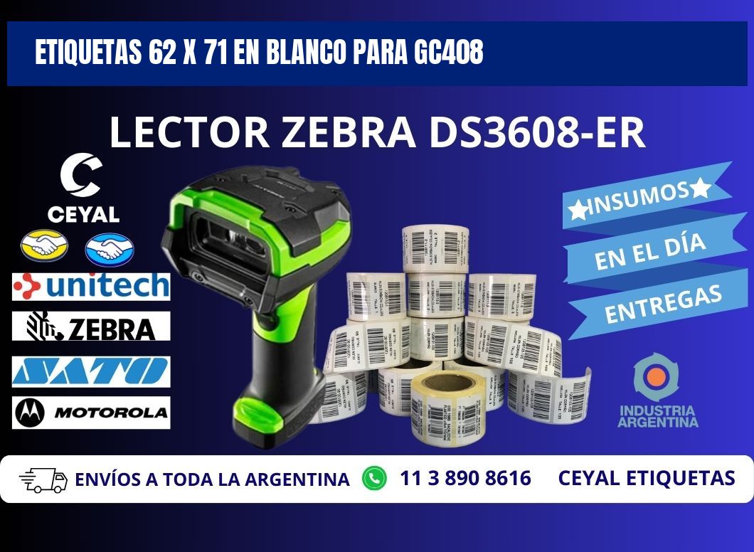 Etiquetas 62 x 71 en blanco para gc408