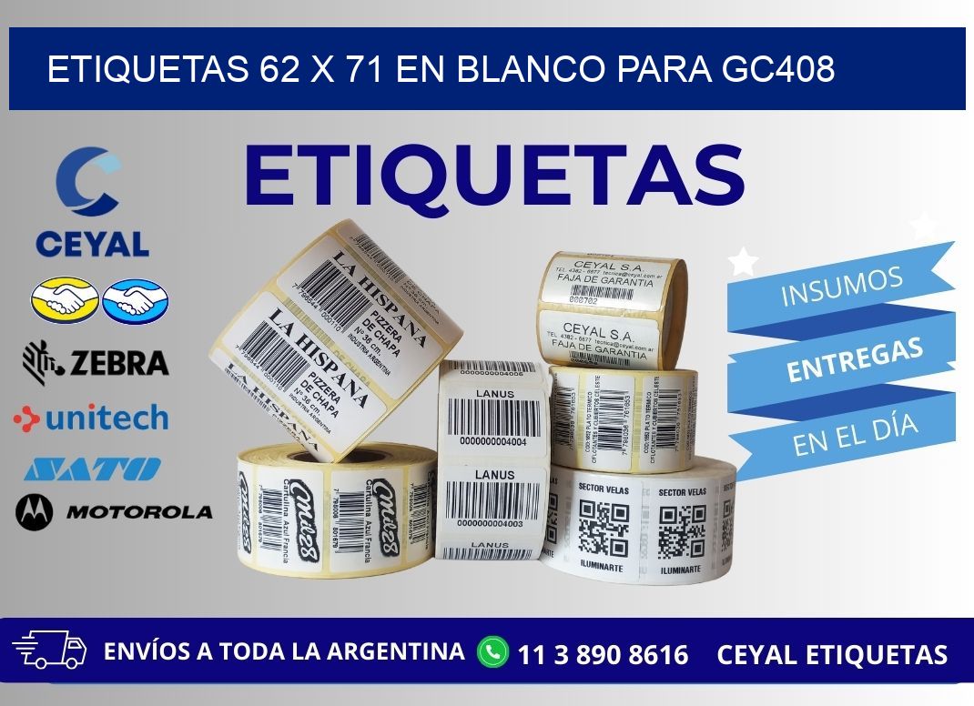Etiquetas 62 x 71 en blanco para gc408