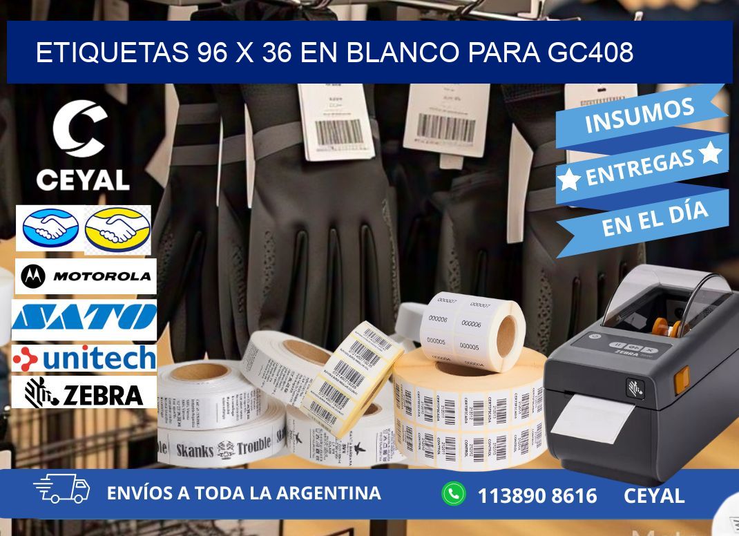 Etiquetas 96 x 36 en blanco para gc408