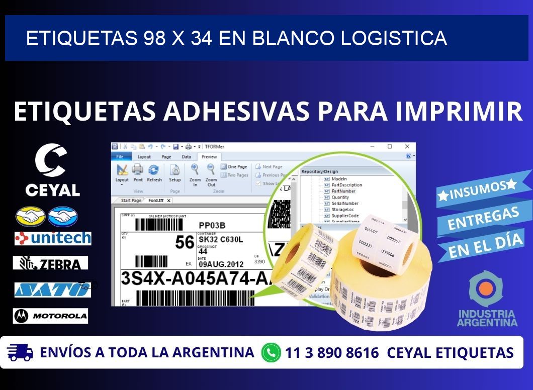 Etiquetas 98 x 34 en blanco logistica