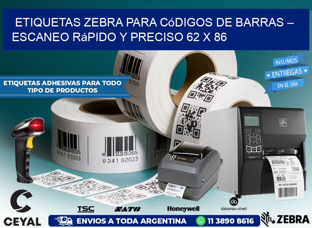 Etiquetas Zebra para Códigos de Barras – Escaneo Rápido y Preciso 62 x 86