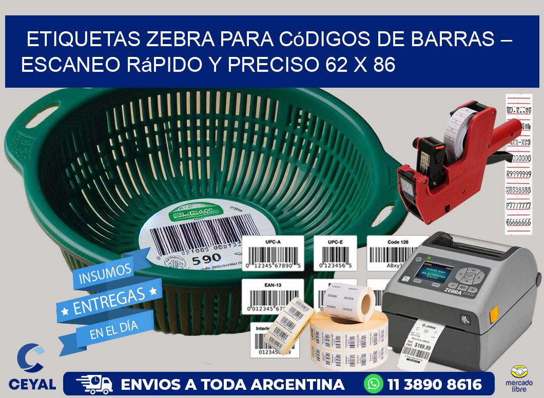 Etiquetas Zebra para Códigos de Barras – Escaneo Rápido y Preciso 62 x 86