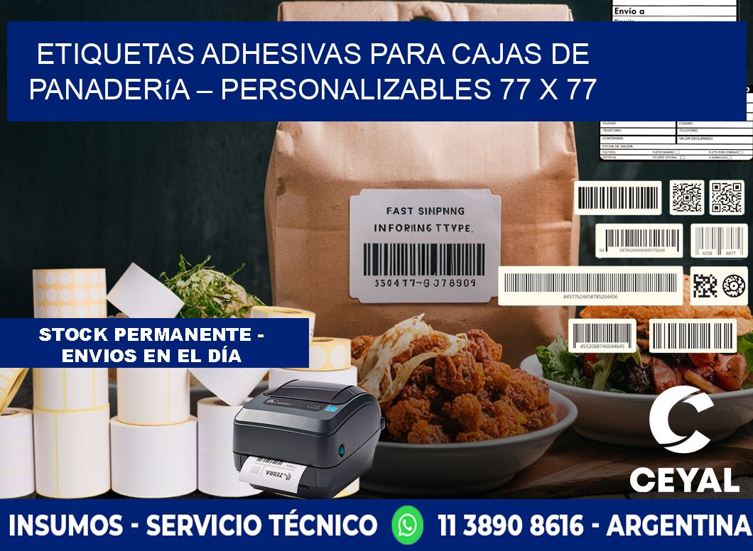 Etiquetas adhesivas para cajas de panadería – Personalizables 77 x 77