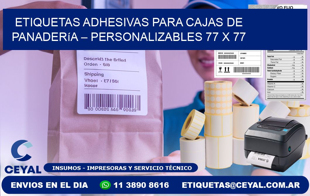 Etiquetas adhesivas para cajas de panadería – Personalizables 77 x 77