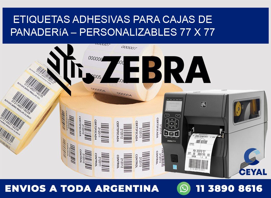 Etiquetas adhesivas para cajas de panadería – Personalizables 77 x 77