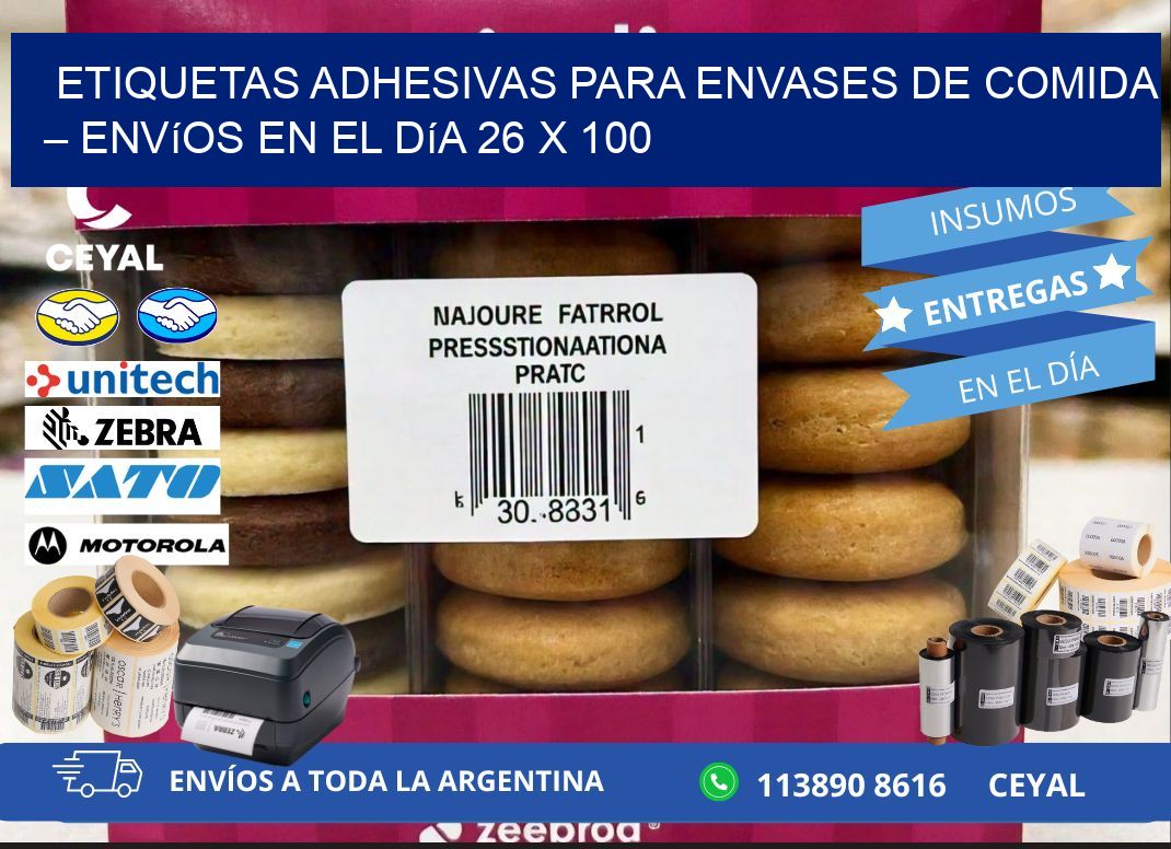 Etiquetas adhesivas para envases de comida – Envíos en el día 26 x 100