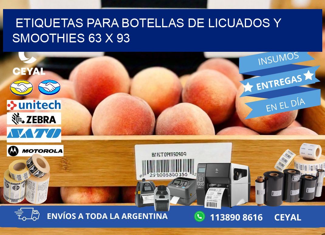 Etiquetas para botellas de licuados y smoothies 63 x 93