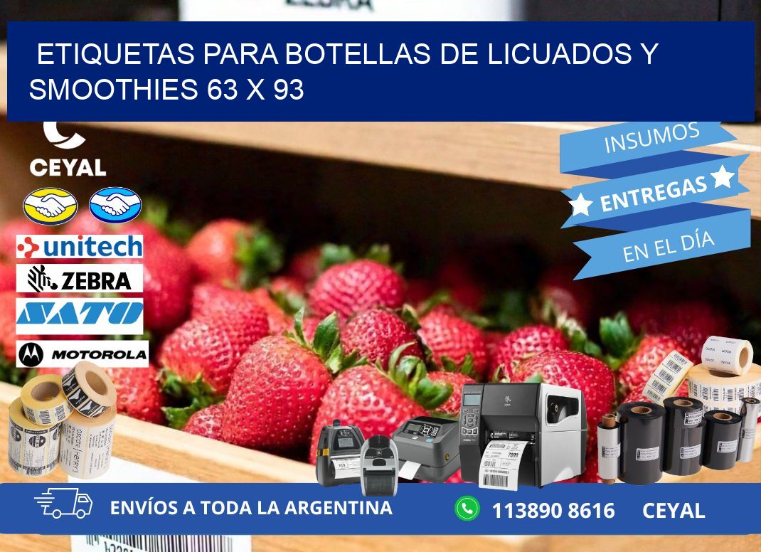 Etiquetas para botellas de licuados y smoothies 63 x 93