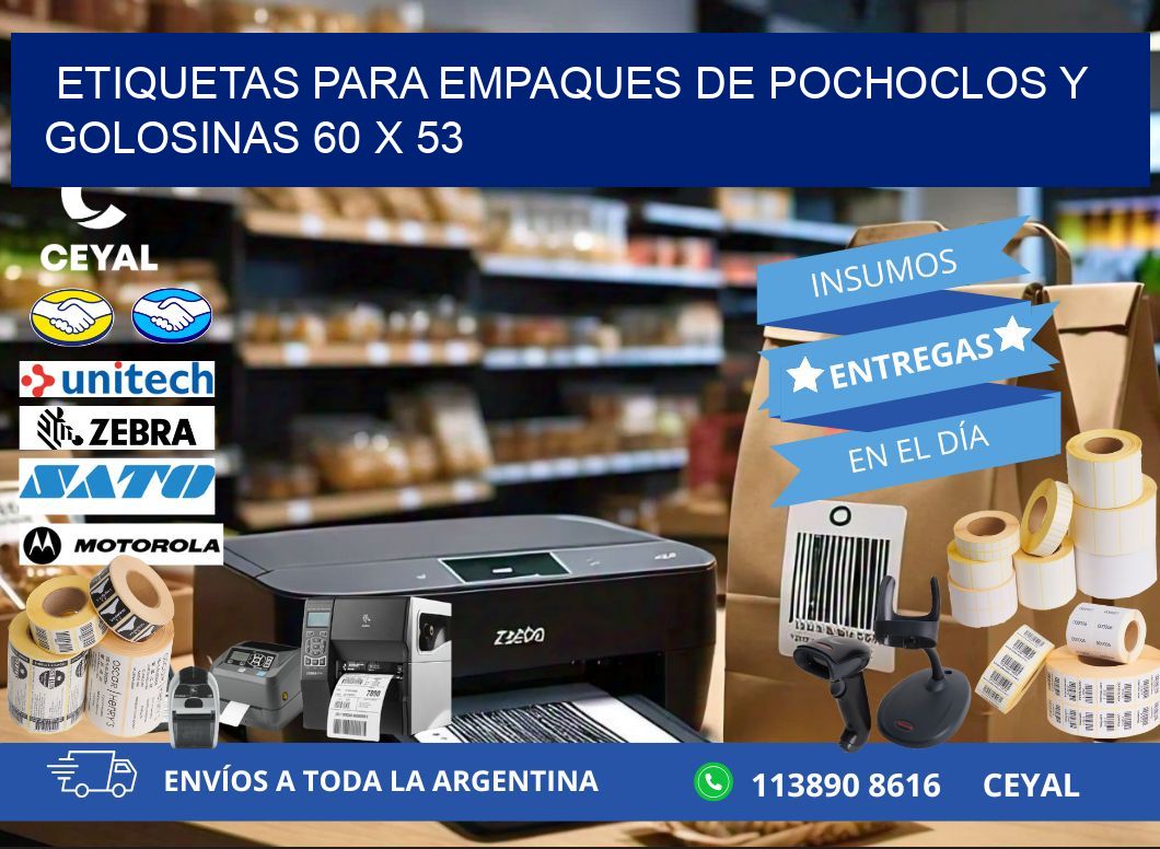Etiquetas para empaques de pochoclos y golosinas 60 x 53