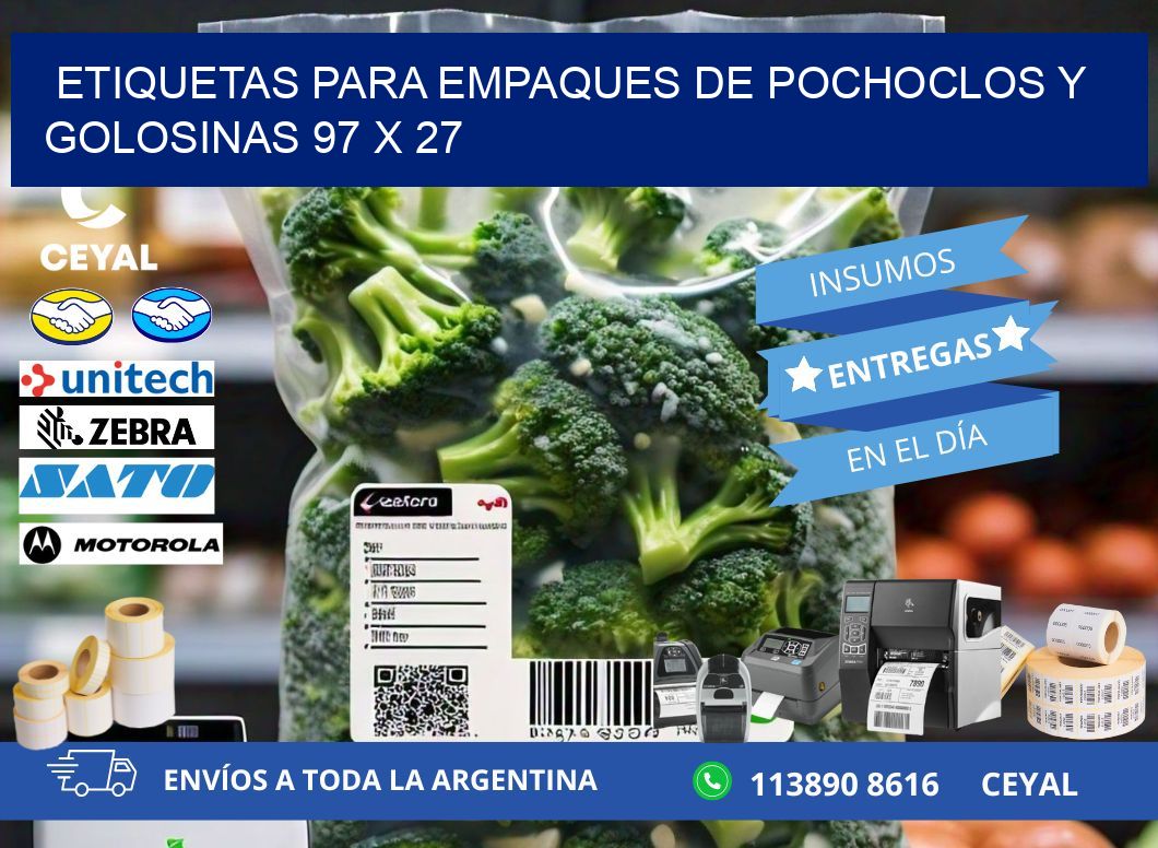 Etiquetas para empaques de pochoclos y golosinas 97 x 27