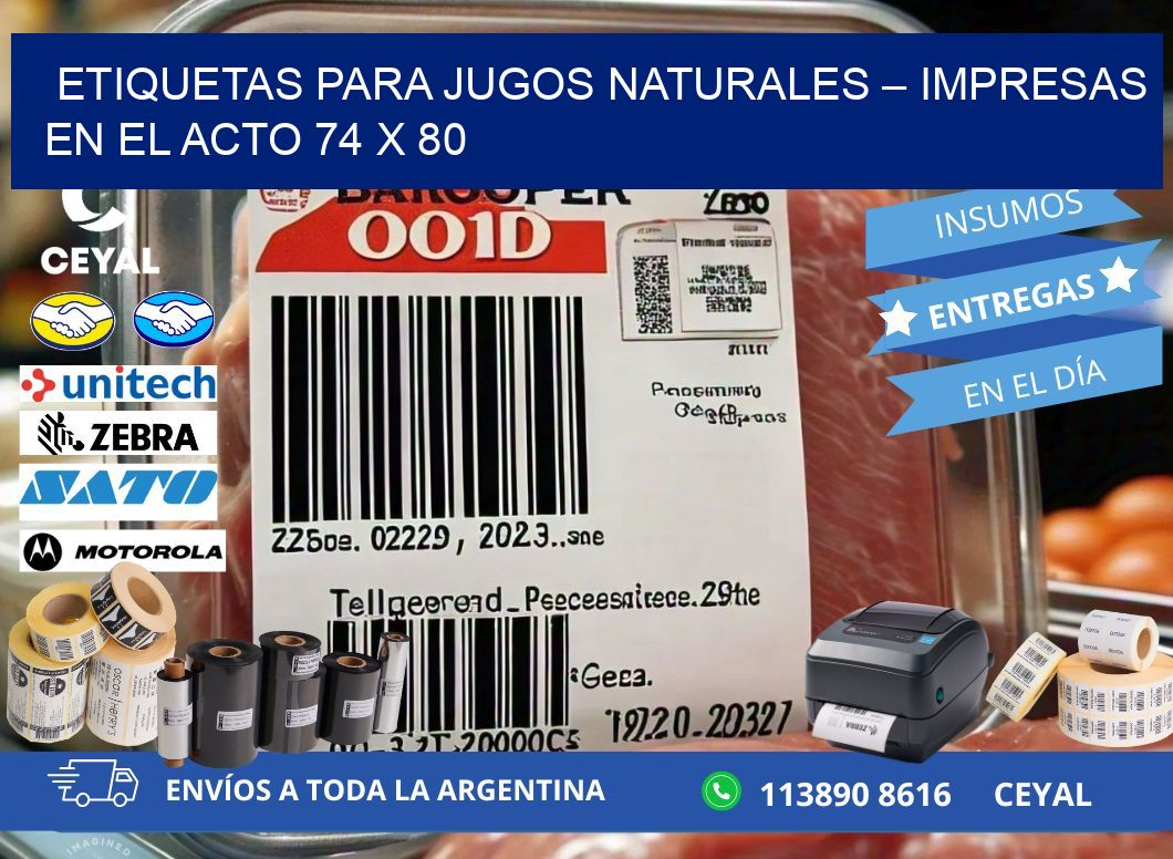 Etiquetas para jugos naturales – Impresas en el acto 74 x 80