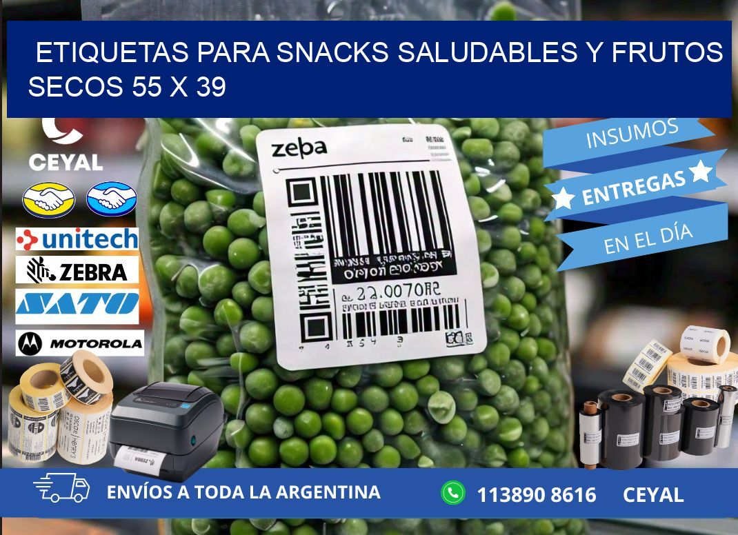 Etiquetas para snacks saludables y frutos secos 55 x 39