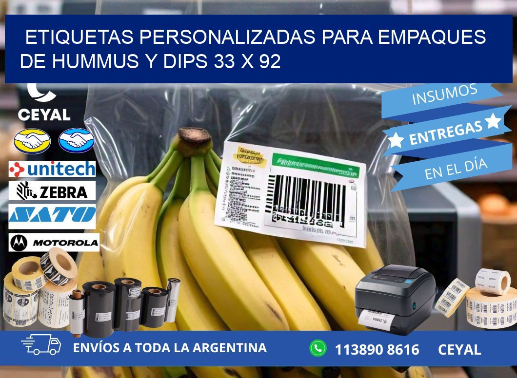 Etiquetas personalizadas para empaques de hummus y dips 33 x 92