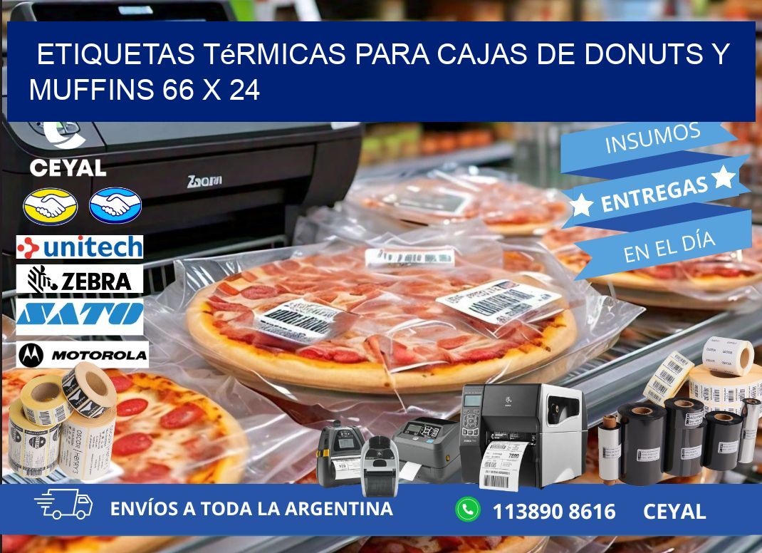 Etiquetas térmicas para cajas de donuts y muffins 66 x 24