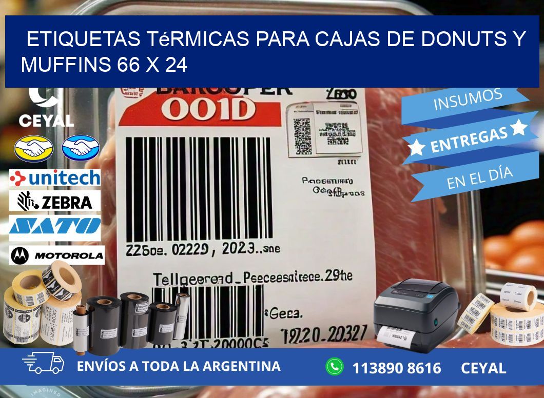 Etiquetas térmicas para cajas de donuts y muffins 66 x 24