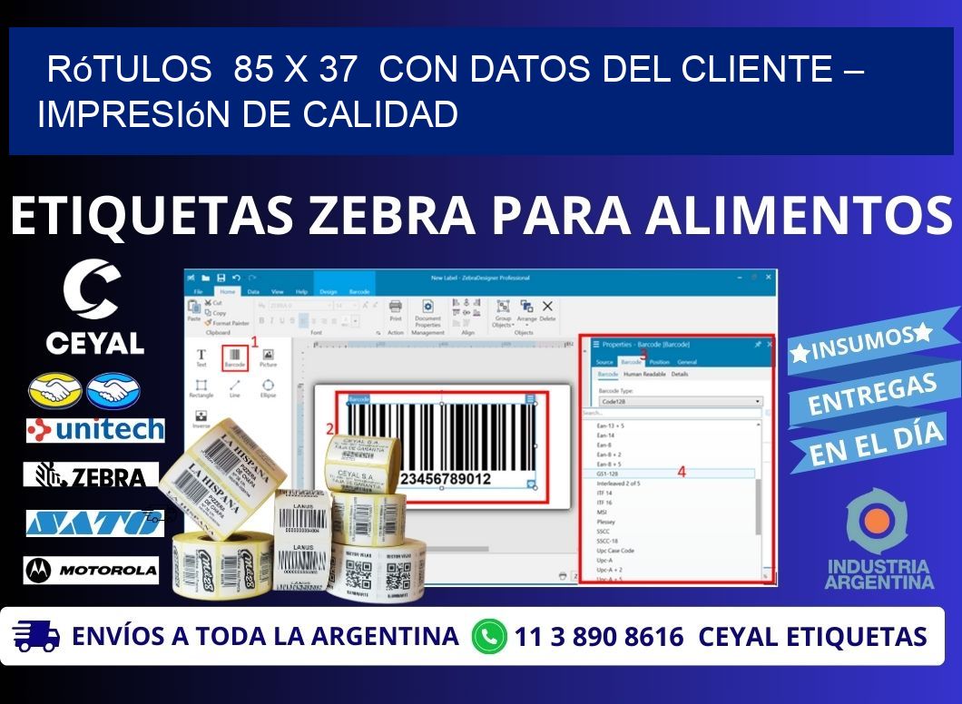 Rótulos 85 x 37 con Datos del Cliente – Impresión de Calidad