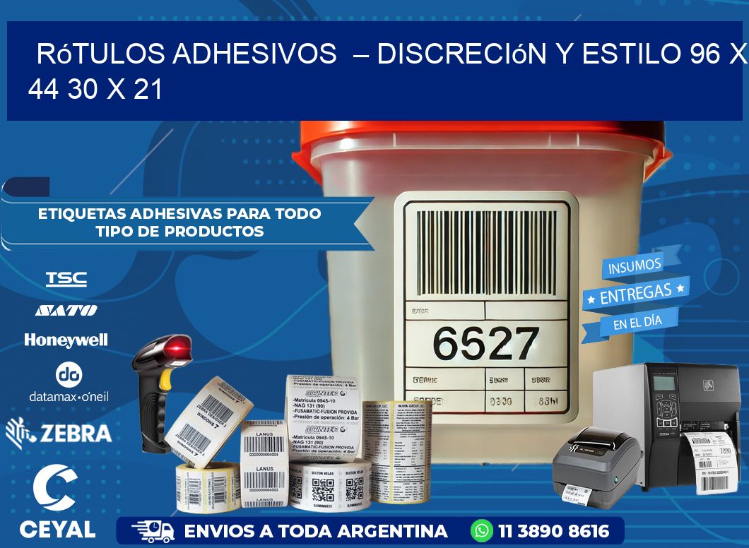 Rótulos Adhesivos  – Discreción y Estilo 96 x 44 30 x 21