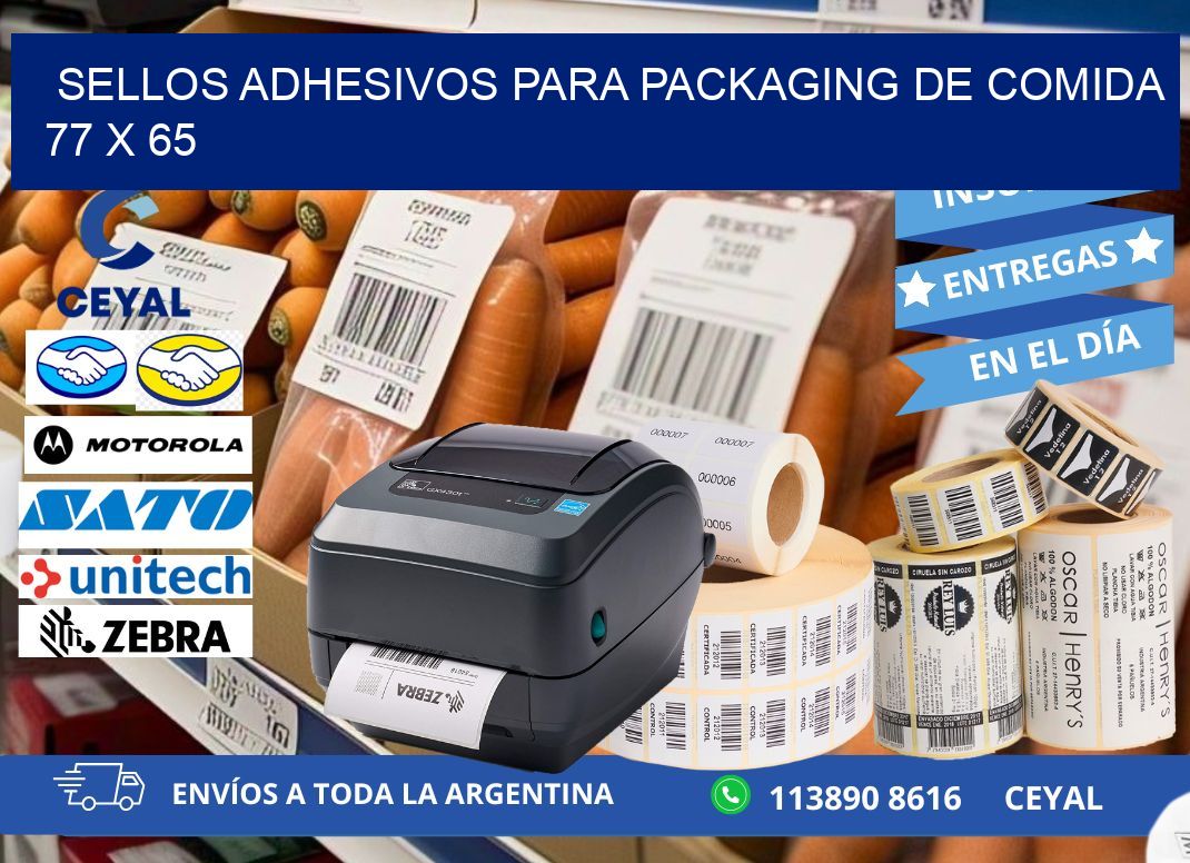 SELLOS ADHESIVOS PARA PACKAGING DE COMIDA  77 x 65
