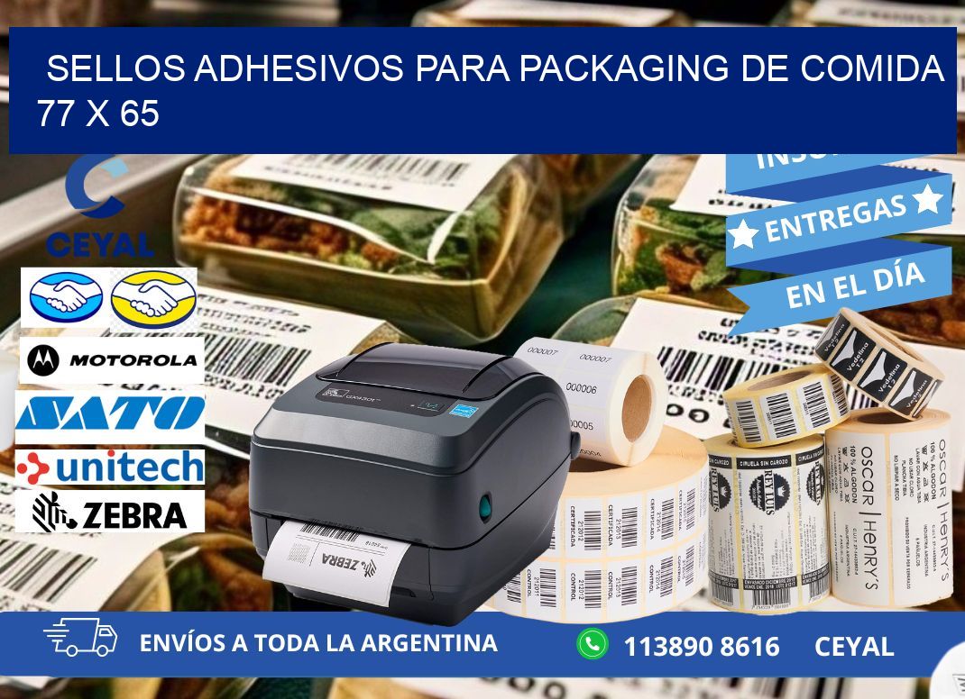 SELLOS ADHESIVOS PARA PACKAGING DE COMIDA  77 x 65