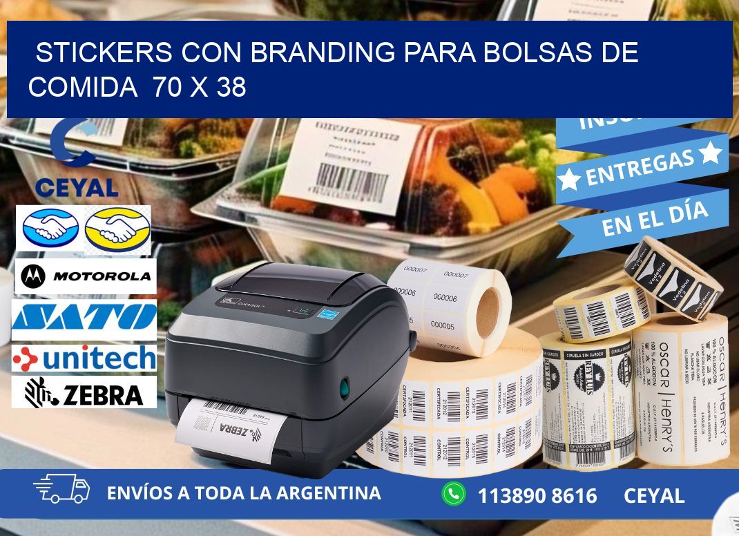 STICKERS CON BRANDING PARA BOLSAS DE COMIDA  70 x 38
