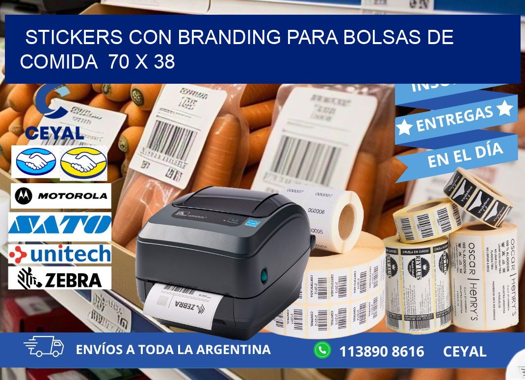 STICKERS CON BRANDING PARA BOLSAS DE COMIDA  70 x 38