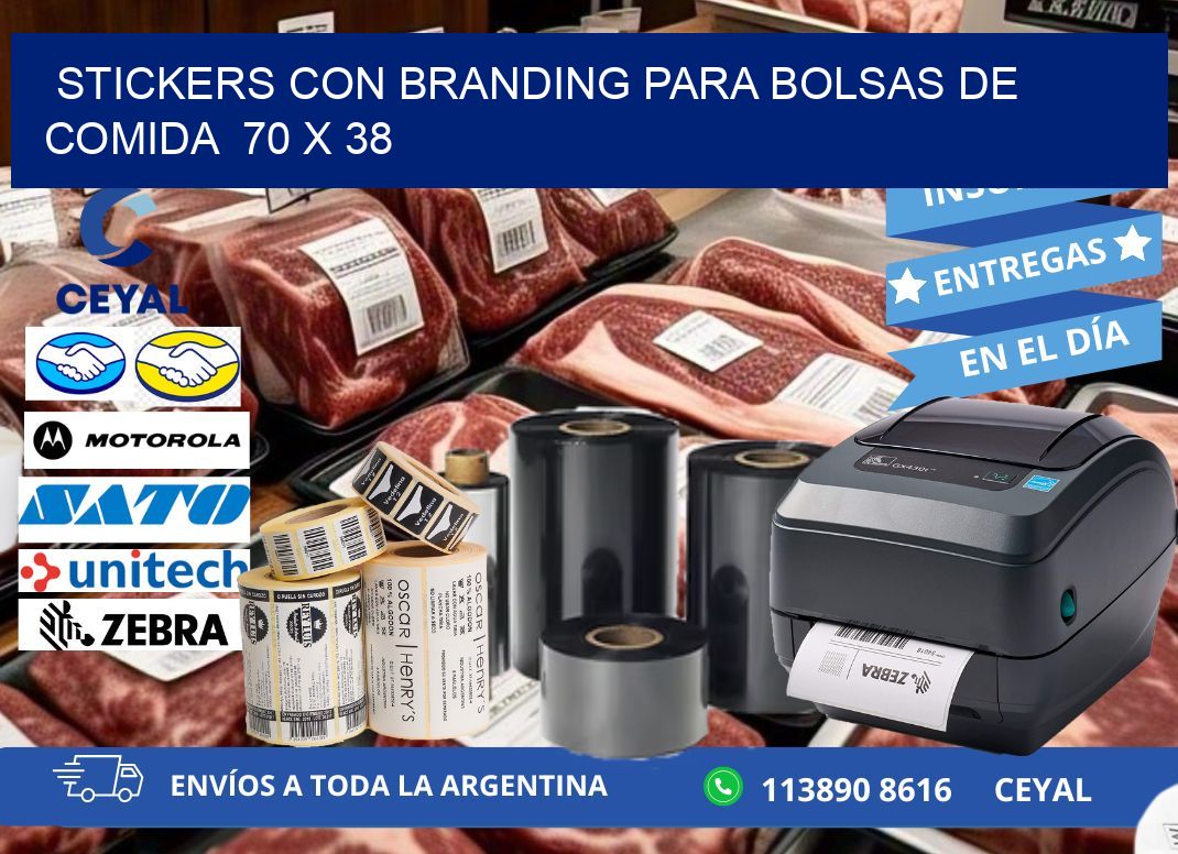 STICKERS CON BRANDING PARA BOLSAS DE COMIDA  70 x 38