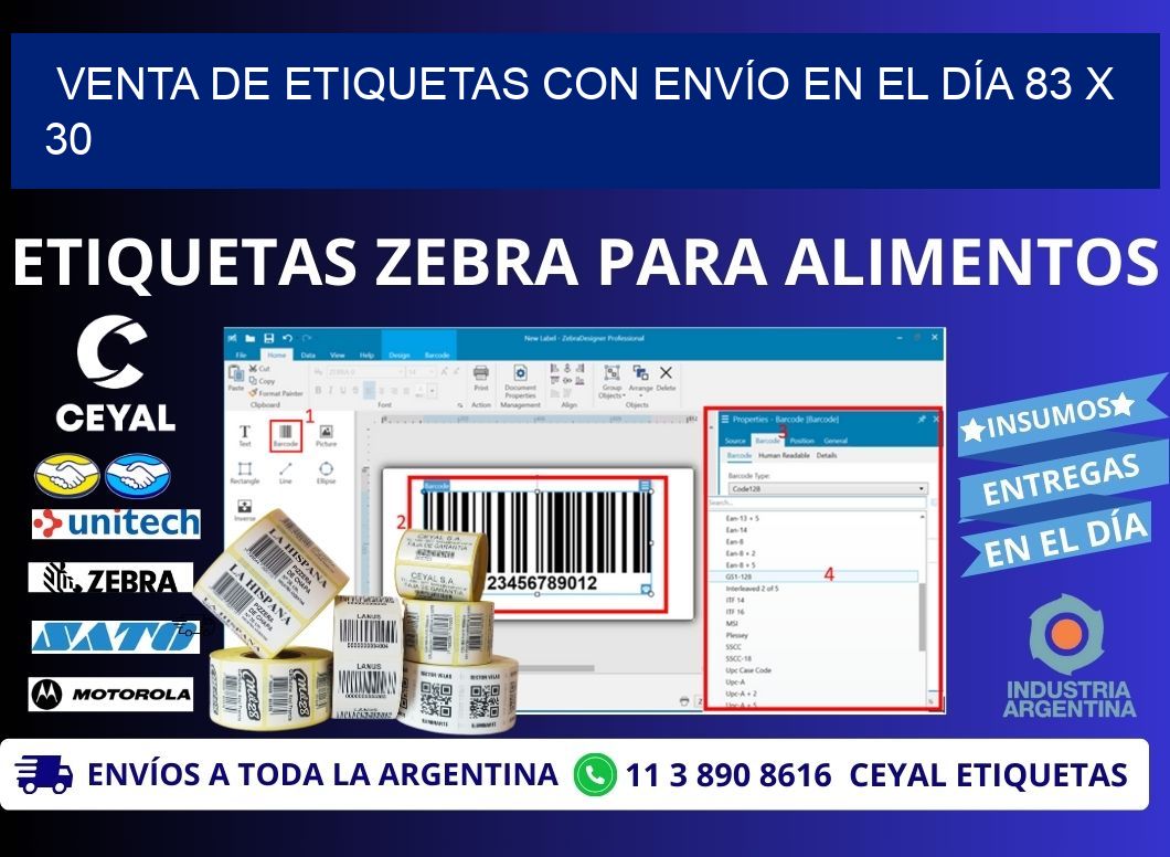 VENTA DE ETIQUETAS CON ENVÍO EN EL DÍA 83 x 30