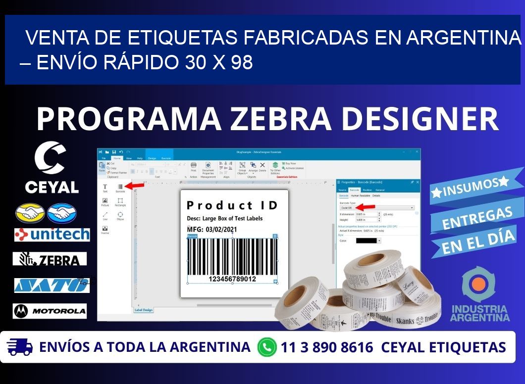 VENTA DE ETIQUETAS FABRICADAS EN ARGENTINA – ENVÍO RÁPIDO 30 x 98