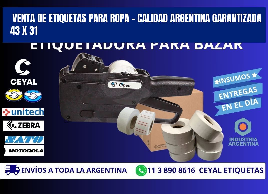VENTA DE ETIQUETAS PARA ROPA – CALIDAD ARGENTINA GARANTIZADA 43 x 31