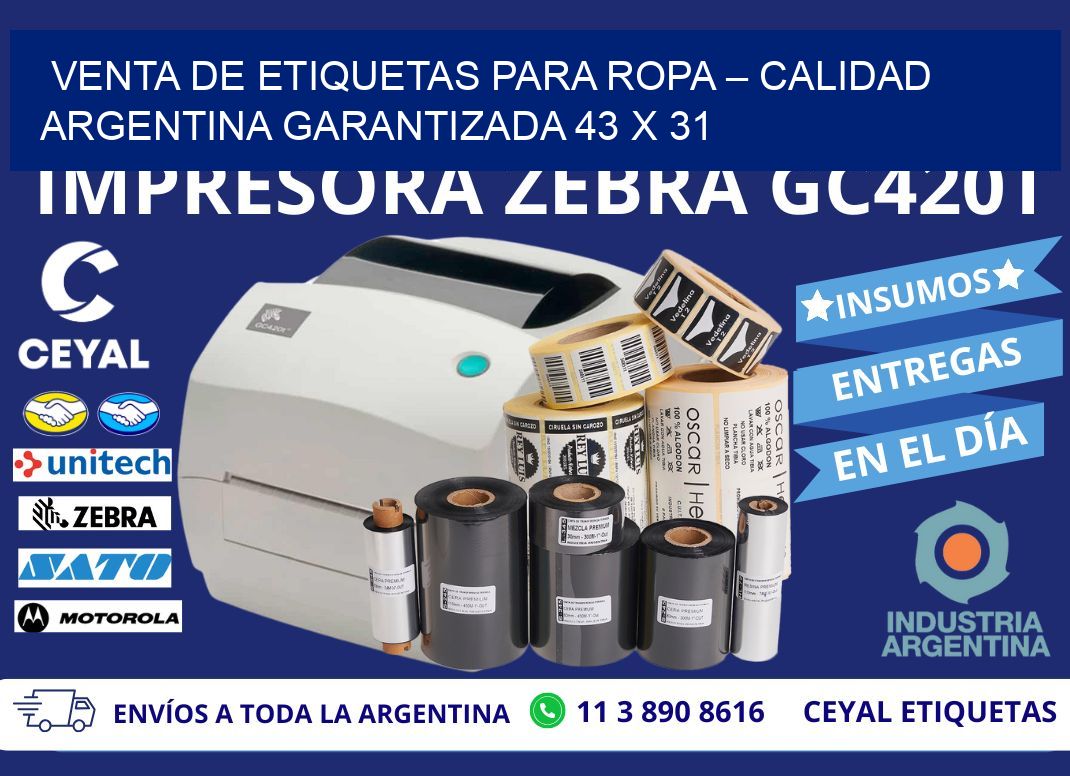 VENTA DE ETIQUETAS PARA ROPA – CALIDAD ARGENTINA GARANTIZADA 43 x 31