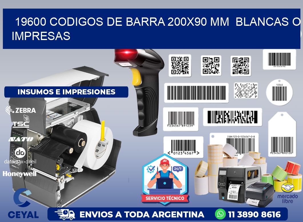 19600 CODIGOS DE BARRA 200x90 mm  BLANCAS O IMPRESAS